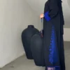 Black Abaya with Blue Cuffs and Tassels