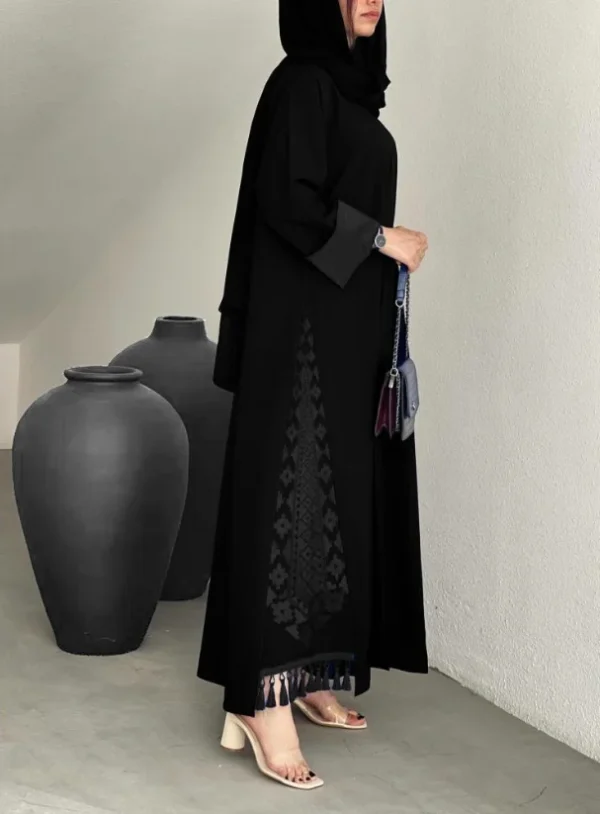 Embroidered Black Abaya with Tassels