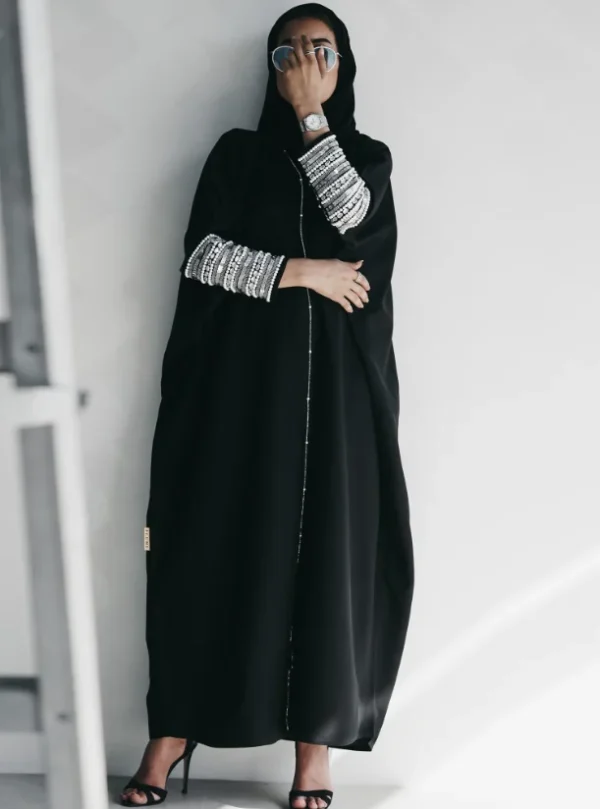 Black P49t Abaya with Metallic Sleeves