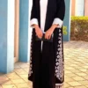 Black Embroidery Abaya with White Cuffs
