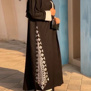 Black Embroidery Abaya with White Cuffs