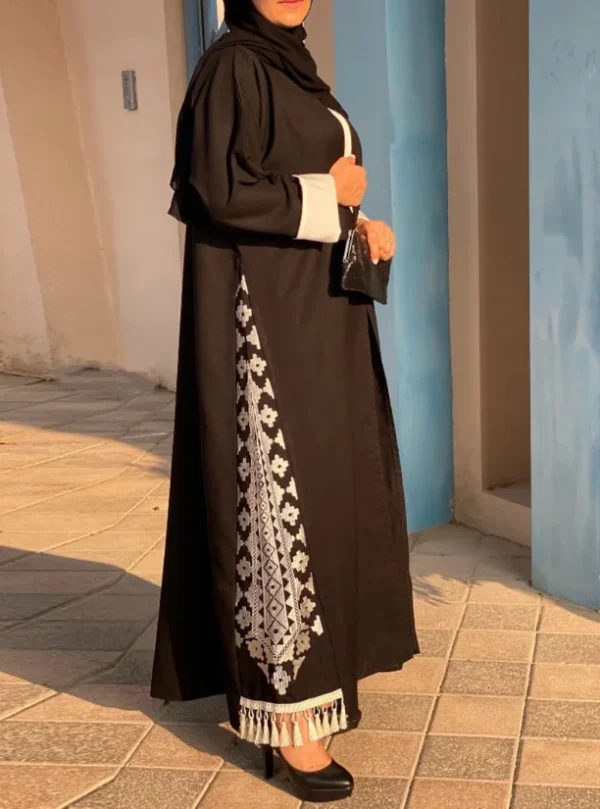 Black Embroidery Abaya with White Cuffs