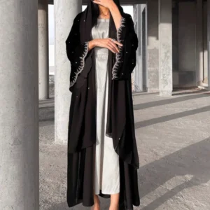 Black Pleated Abaya with Embellishments