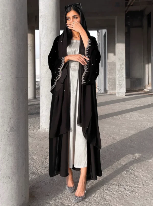 Black Pleated Abaya with Embellishments