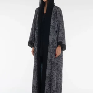 Black Lace Floral Abaya with Headscarf