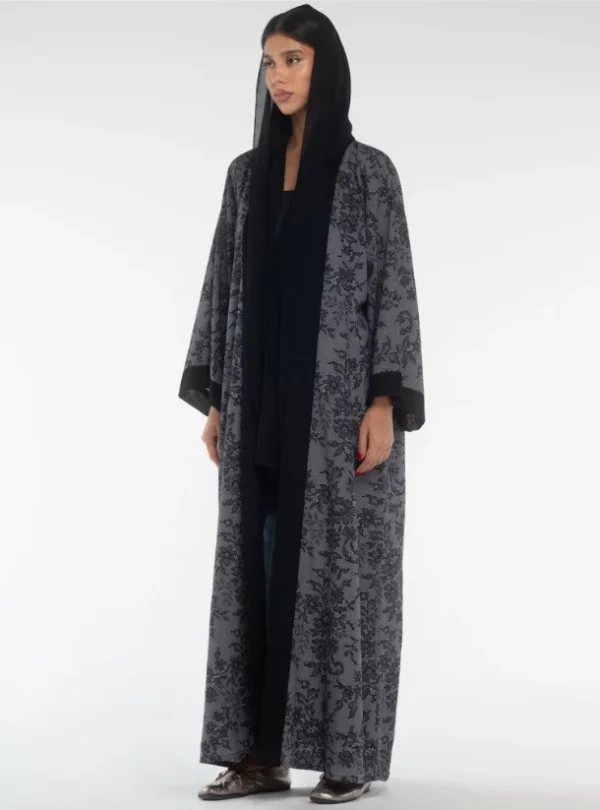 Black Lace Floral Abaya with Headscarf