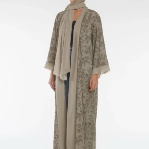 Brown Lace Flower Abaya with Headscarf