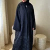 Black & Grey Floral Abaya