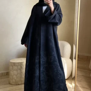 Black & Grey Floral Abaya