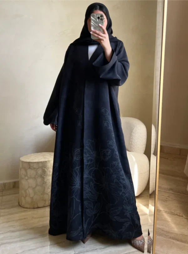 Black & Grey Floral Abaya