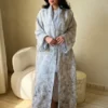 Off-White Grey Floral Abaya Set