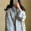 Off-White Grey Floral Abaya Set