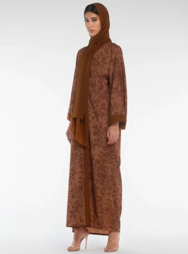 Chestnut Lace Flower Abaya