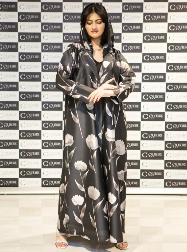 Black Floral Abaya with Matching Headscarf